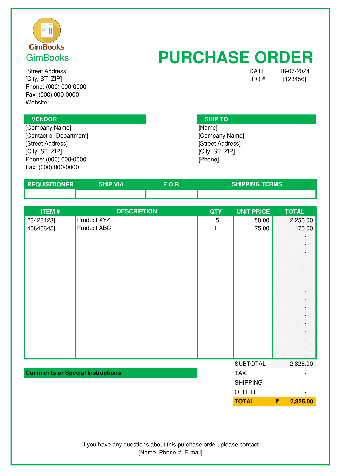 Purchase Order Format Download Custom Templates For Business