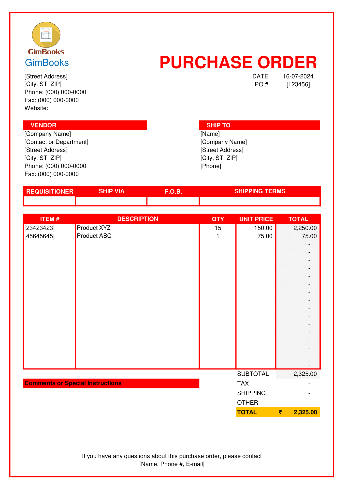 Purchase Order Format Download Custom Templates For Business