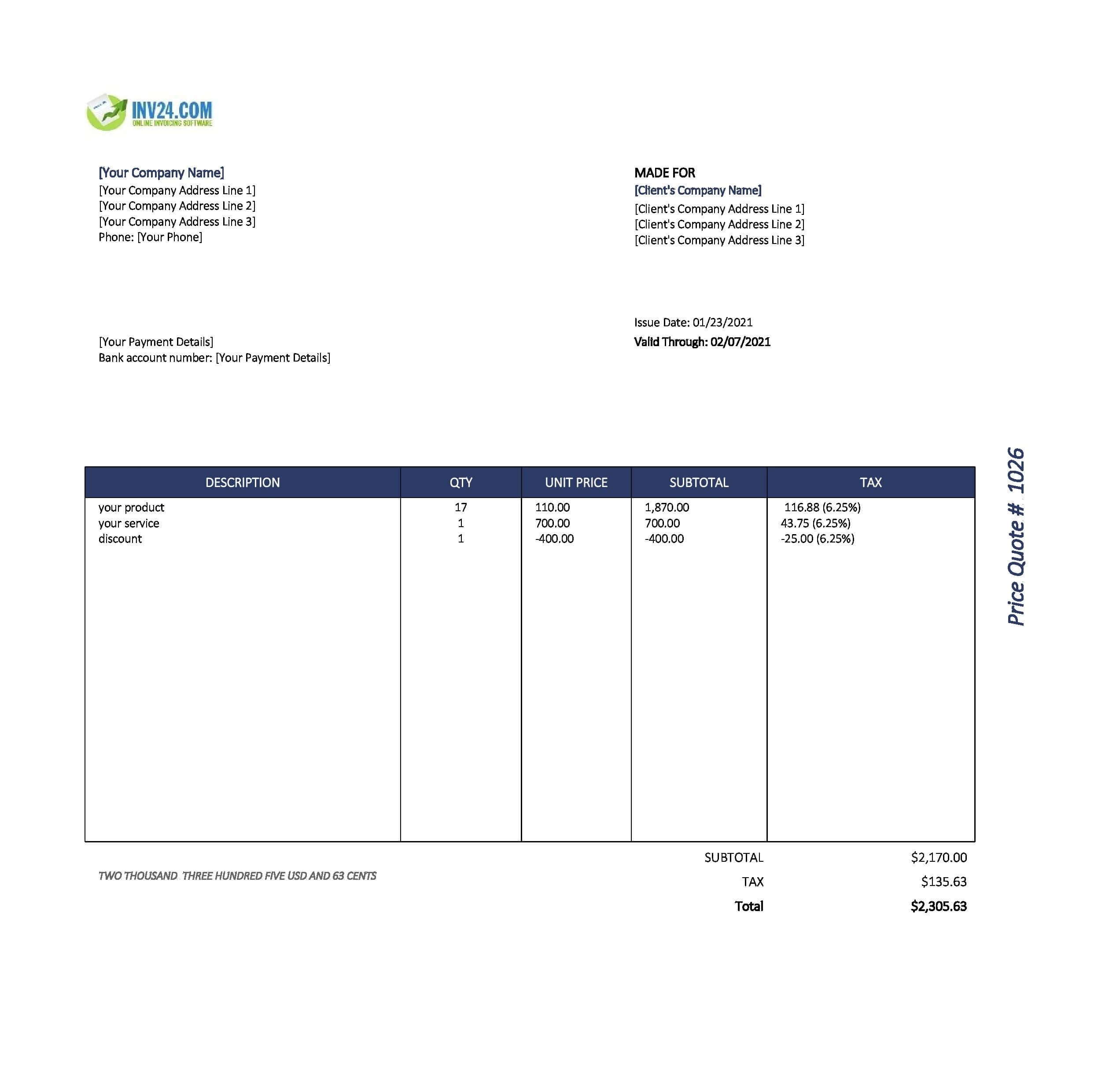 Quotation Sample Excel Google Sheets 
