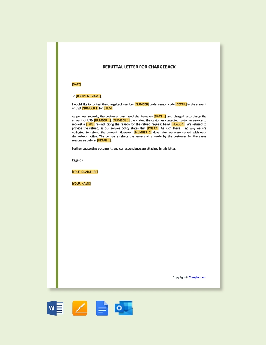 Rebuttal Letter For Charge Back In Google Docs Word Pages Outlook PDF Download Template