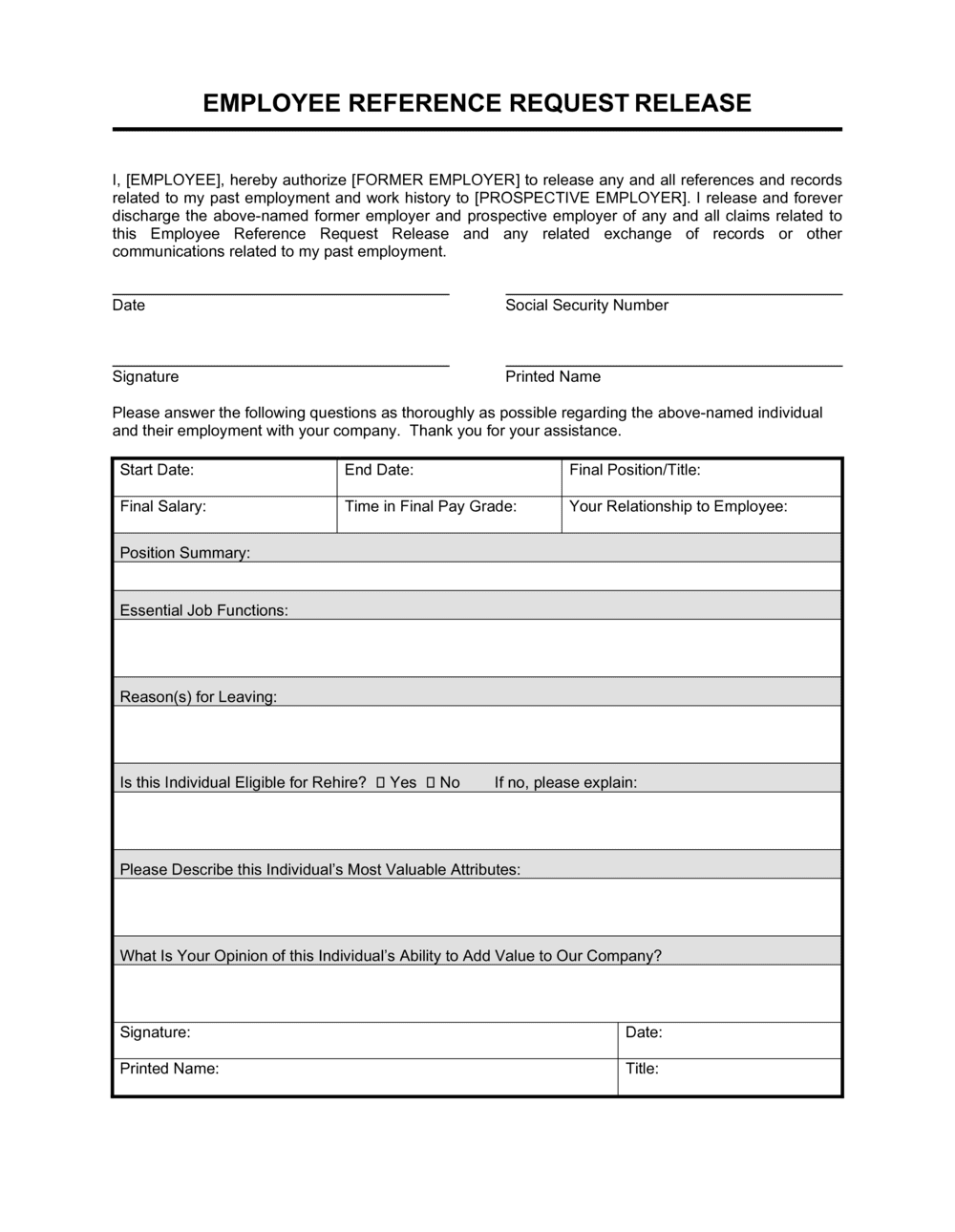 Job Reference Form Template