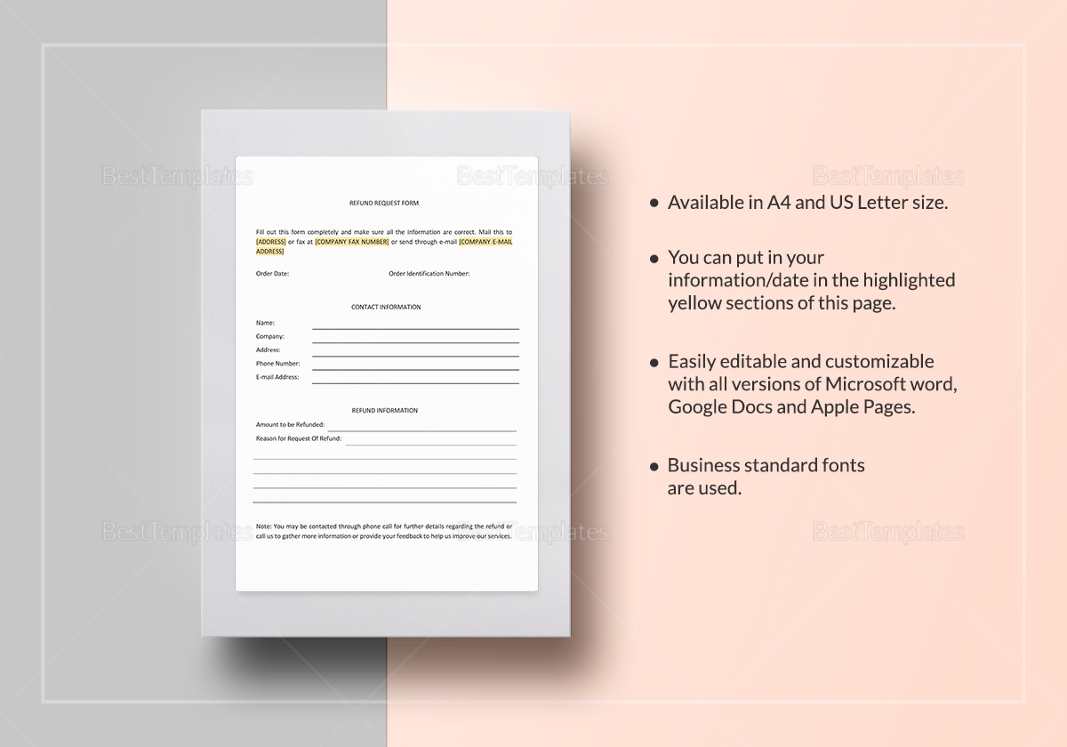 Refund Request Form Template In Word Google Docs Apple Pages
