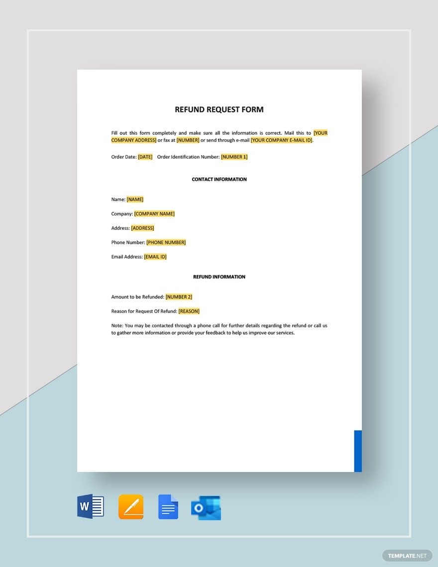 Refund Request Form Template In Word Pages Google Docs Download Template