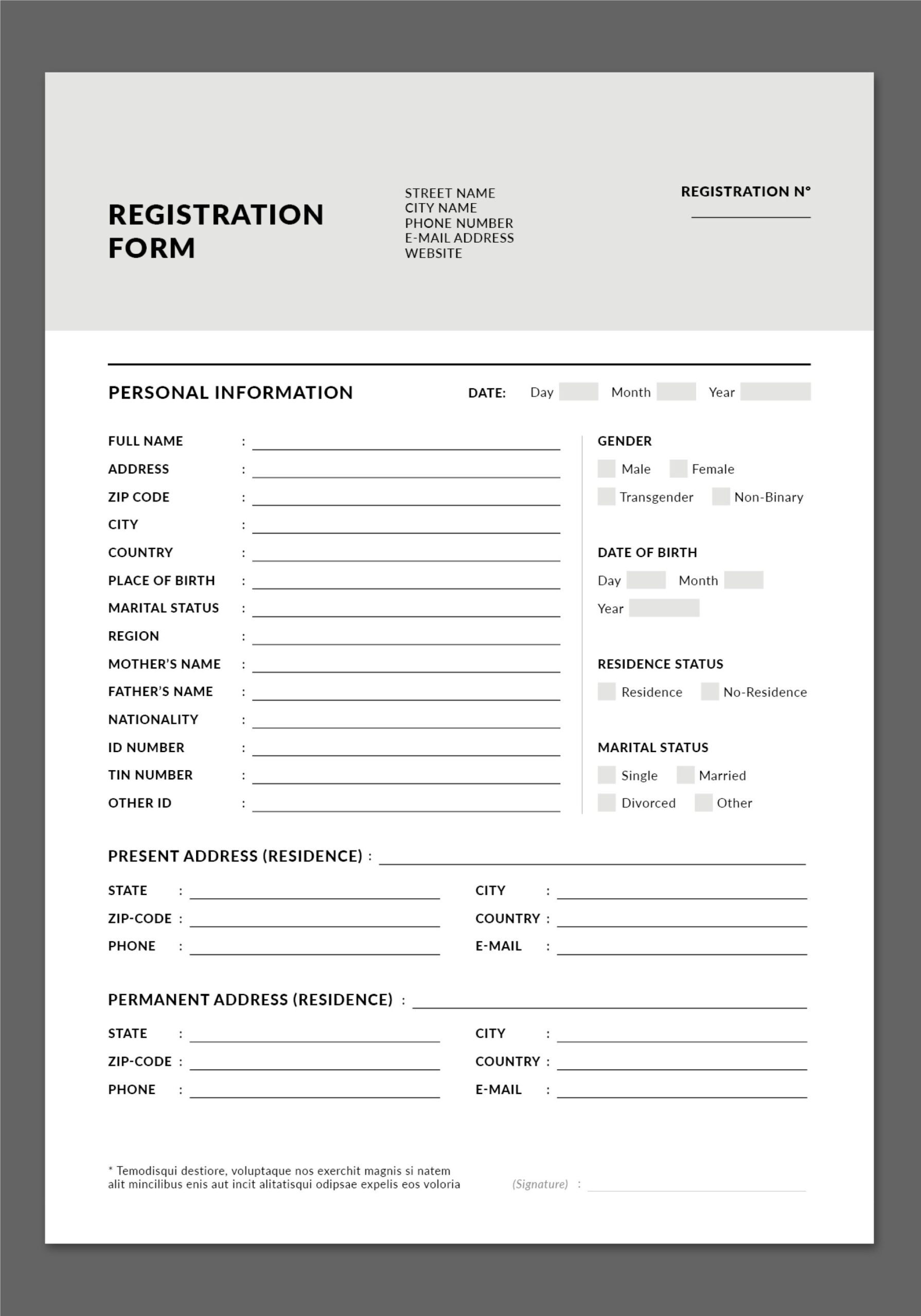 Template For Application Form