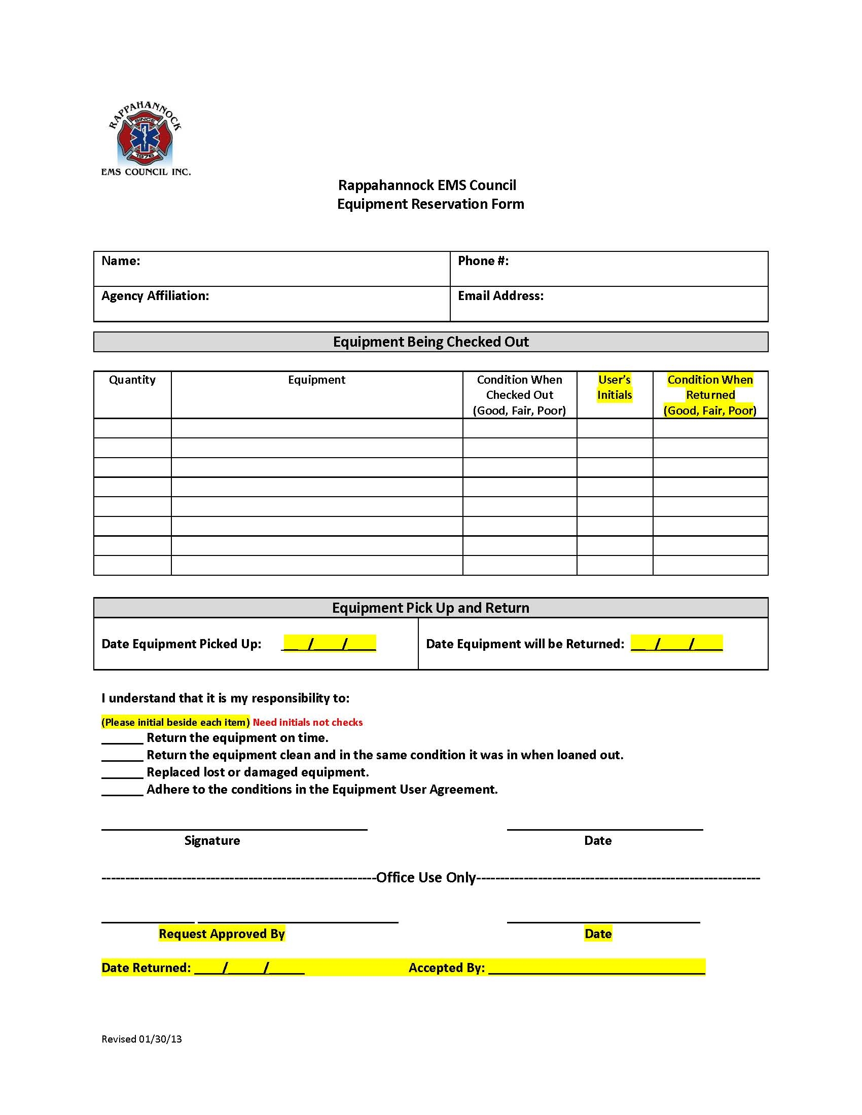 REMS Equipment Check Out Form REMS Council