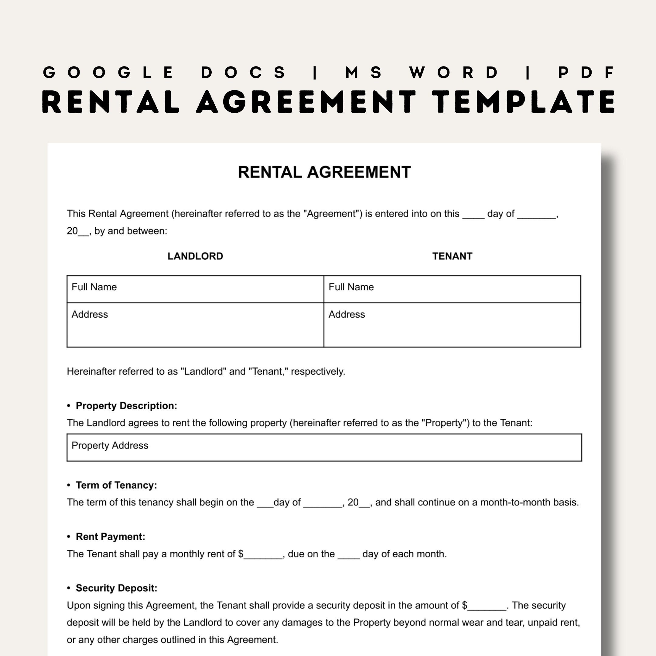 Rental Form Template