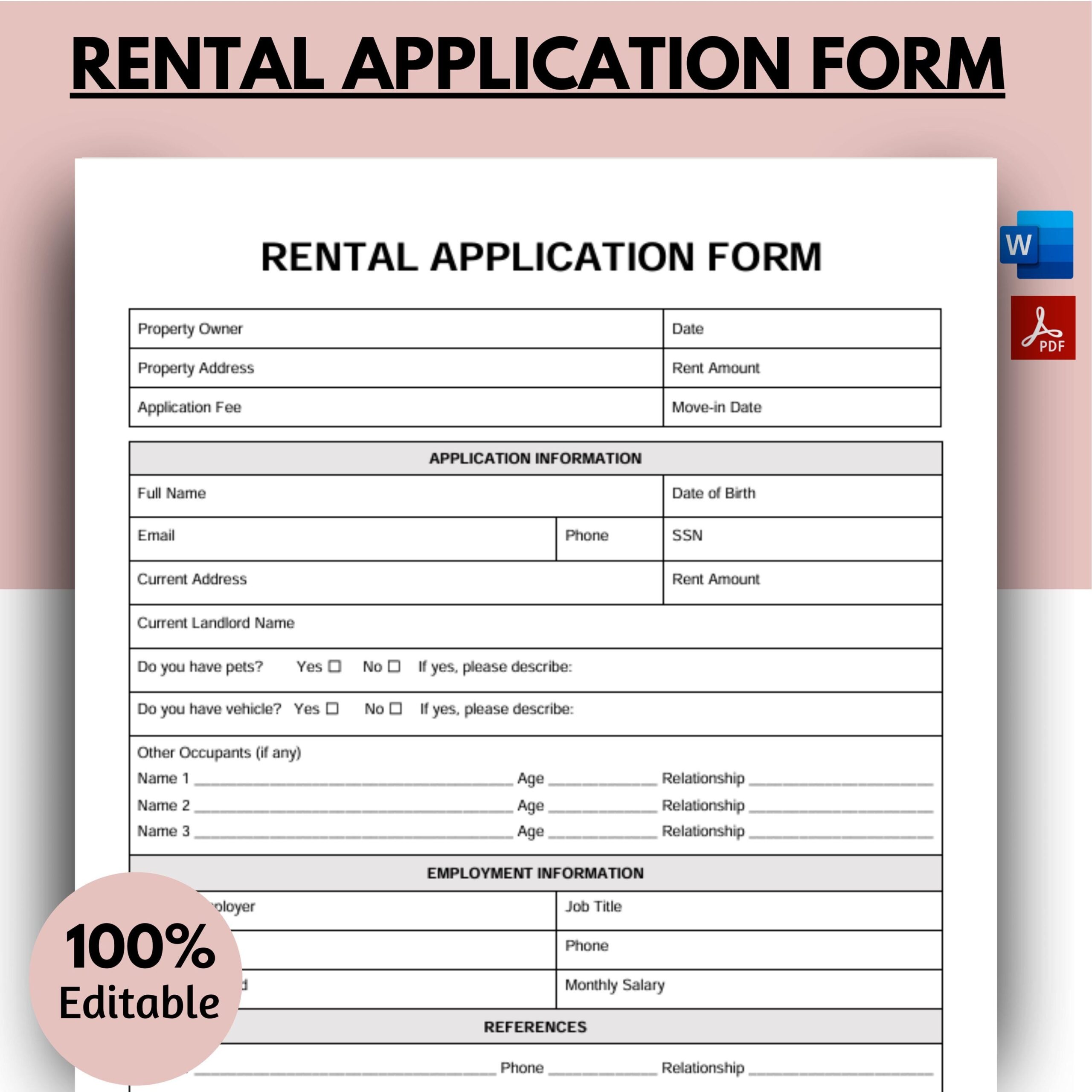 Rental Application Form Landlord Rental Application Tenant 