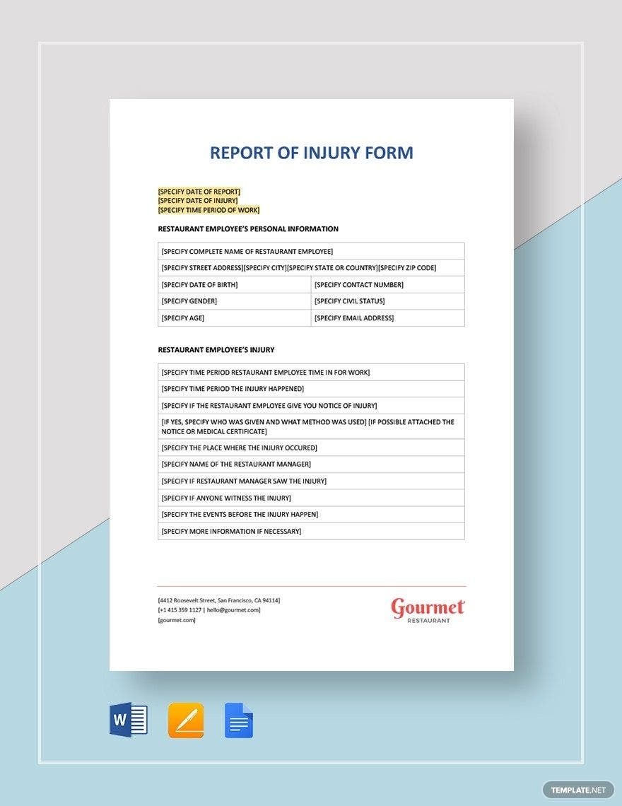 Report Of Injury Form Template In Word Pages Google Docs 