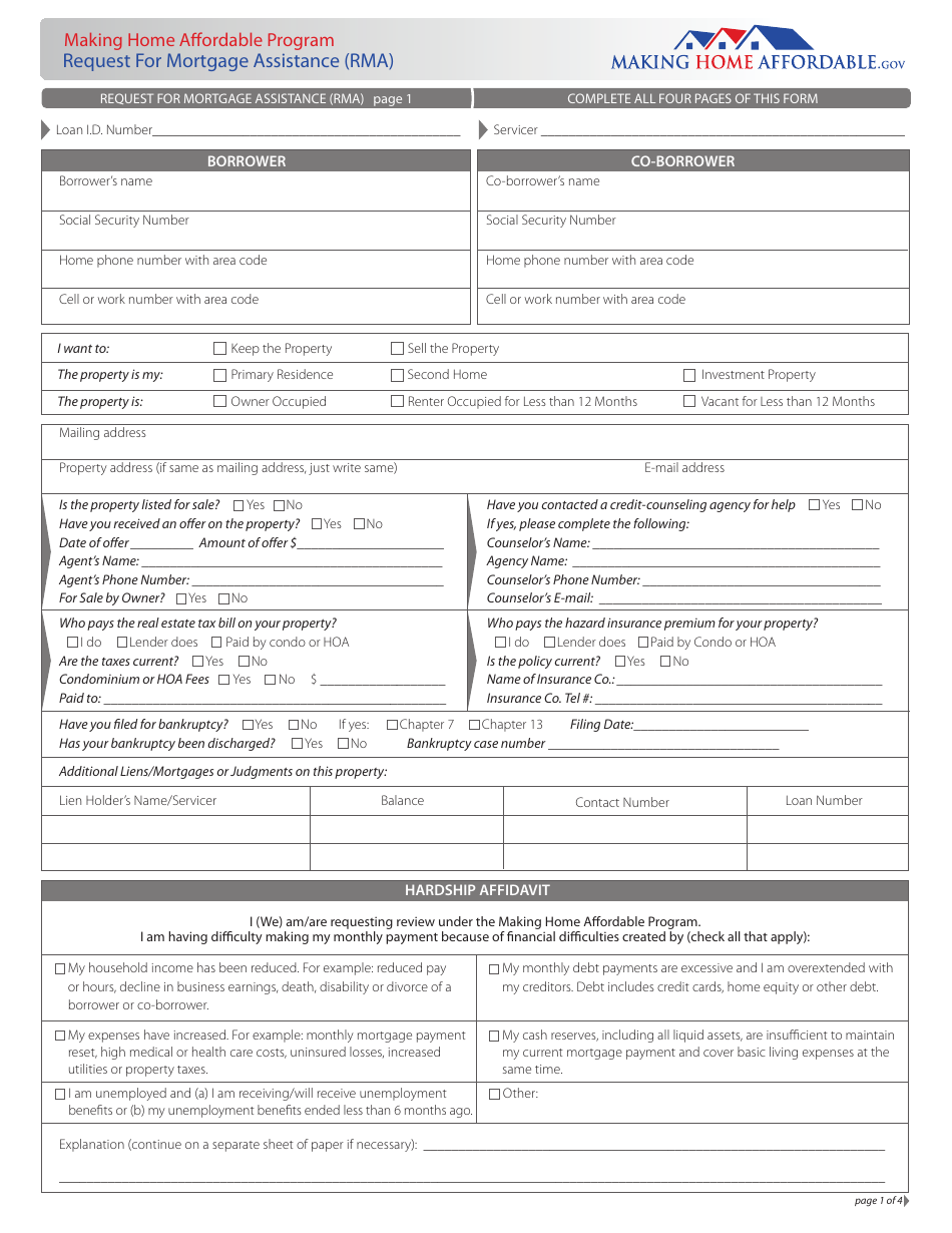 Request For Mortgage Assistance Rma Form Fill Out Sign Online And Download PDF Templateroller