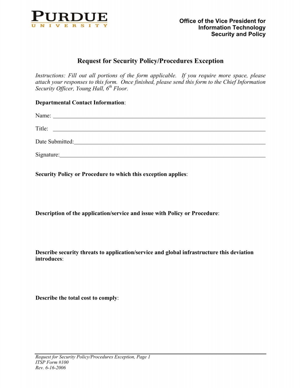 Request For Security Policy Procedures Exception Information 
