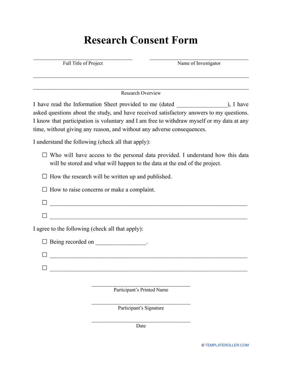 Research Consent Form Fill Out Sign Online And Download PDF Templateroller