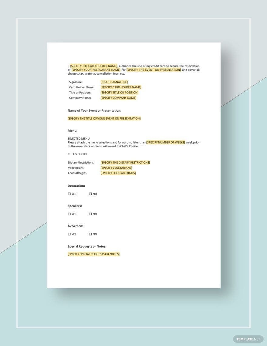 Reservation Form Template In Pages Word PDF Google Docs 
