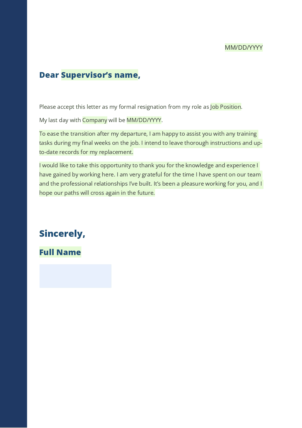 Resignation Letter Template 1 ONLYOFFICE ONLYOFFICE