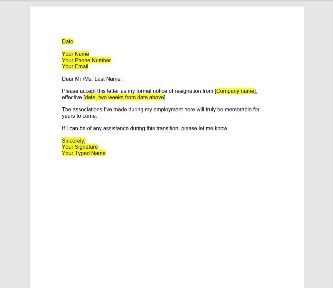 Resignation Letter Template Resignation Letter Resignation Template Resignation Letter Template Word Template Simple Letter Etsy UK
