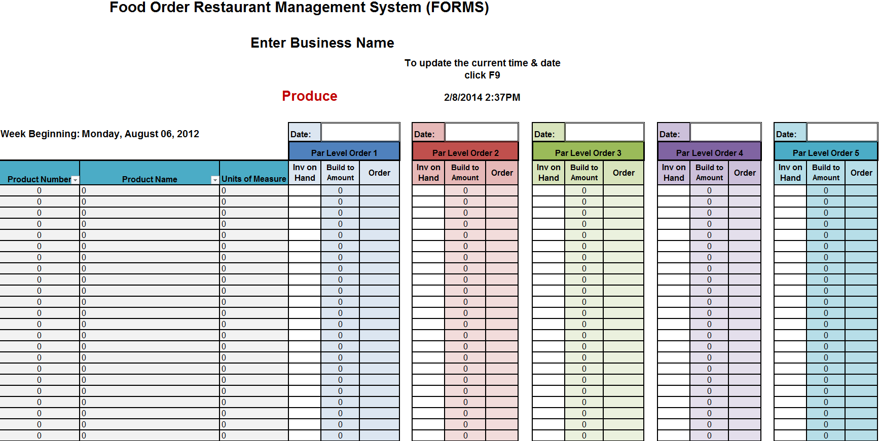 Sample Food Order Form Template