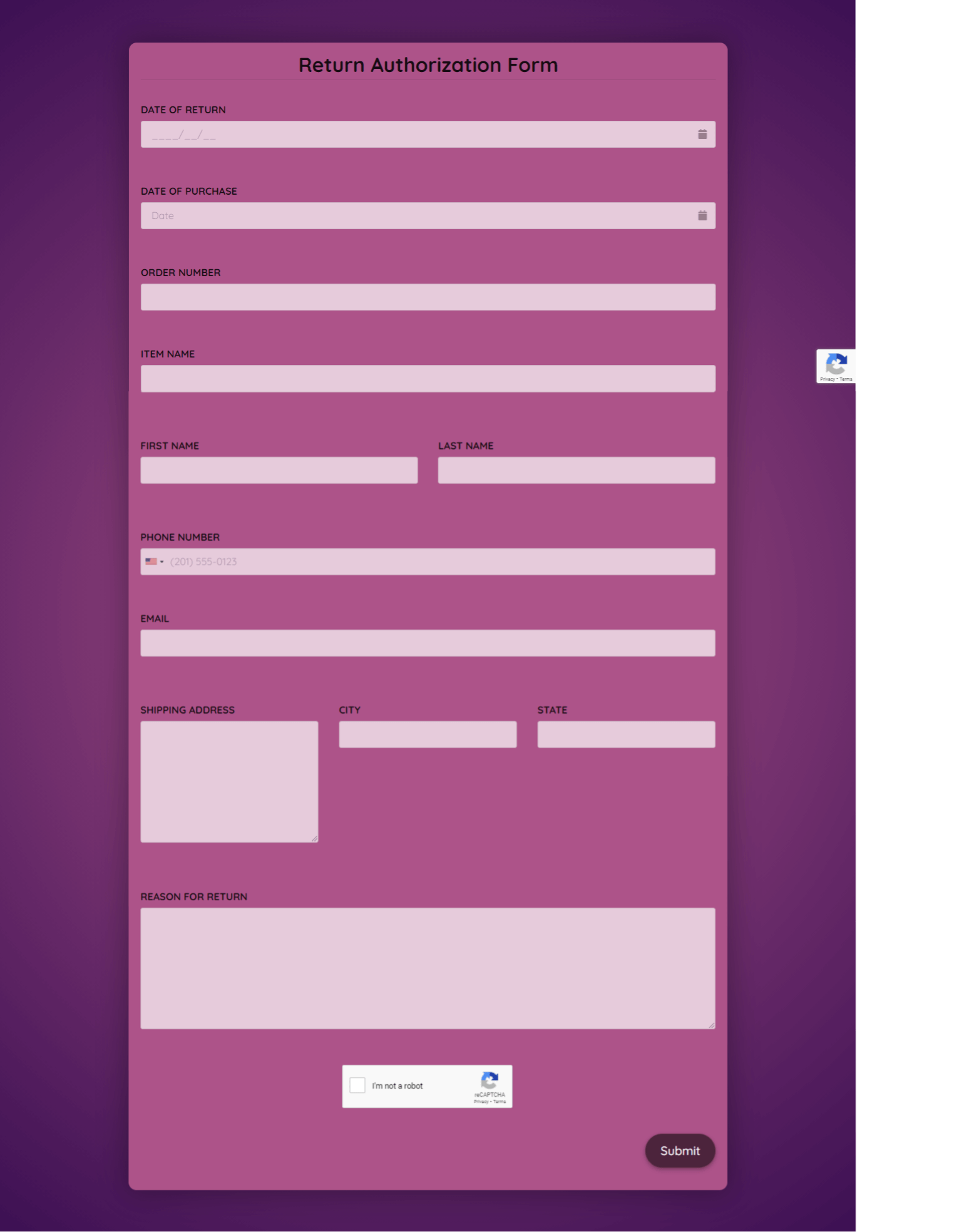 Return Authorization Form Template Formplus