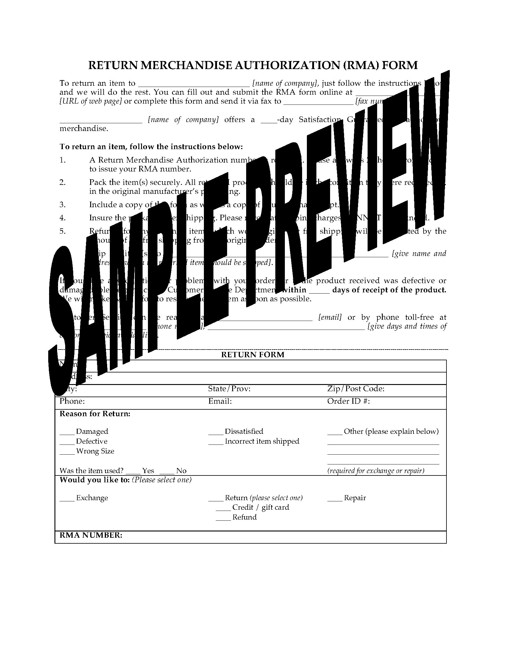 Rma Form Template