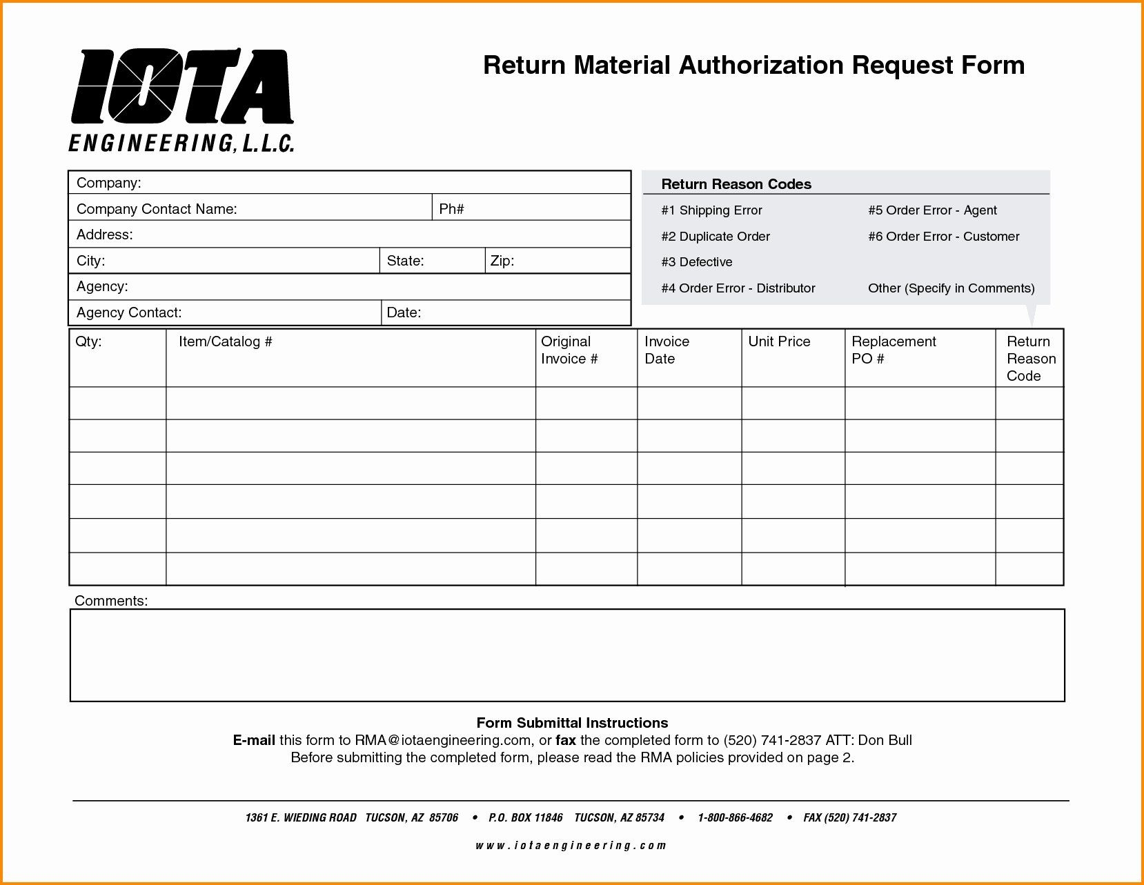 Rma Form Template Word
