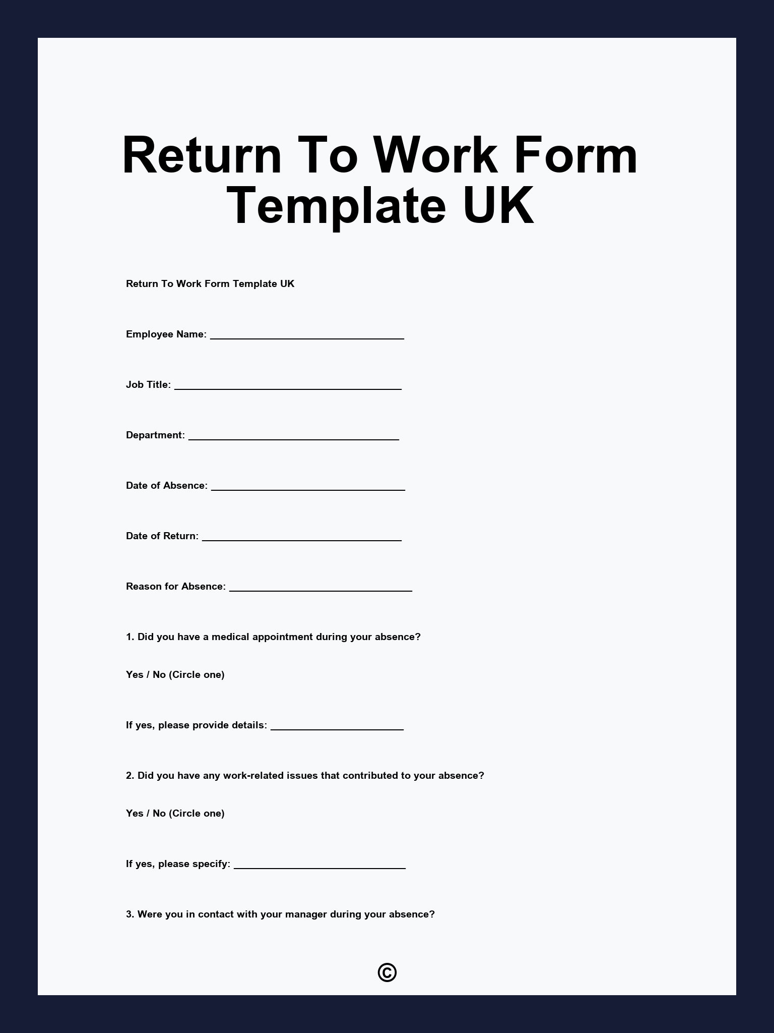 Return Work Form Template