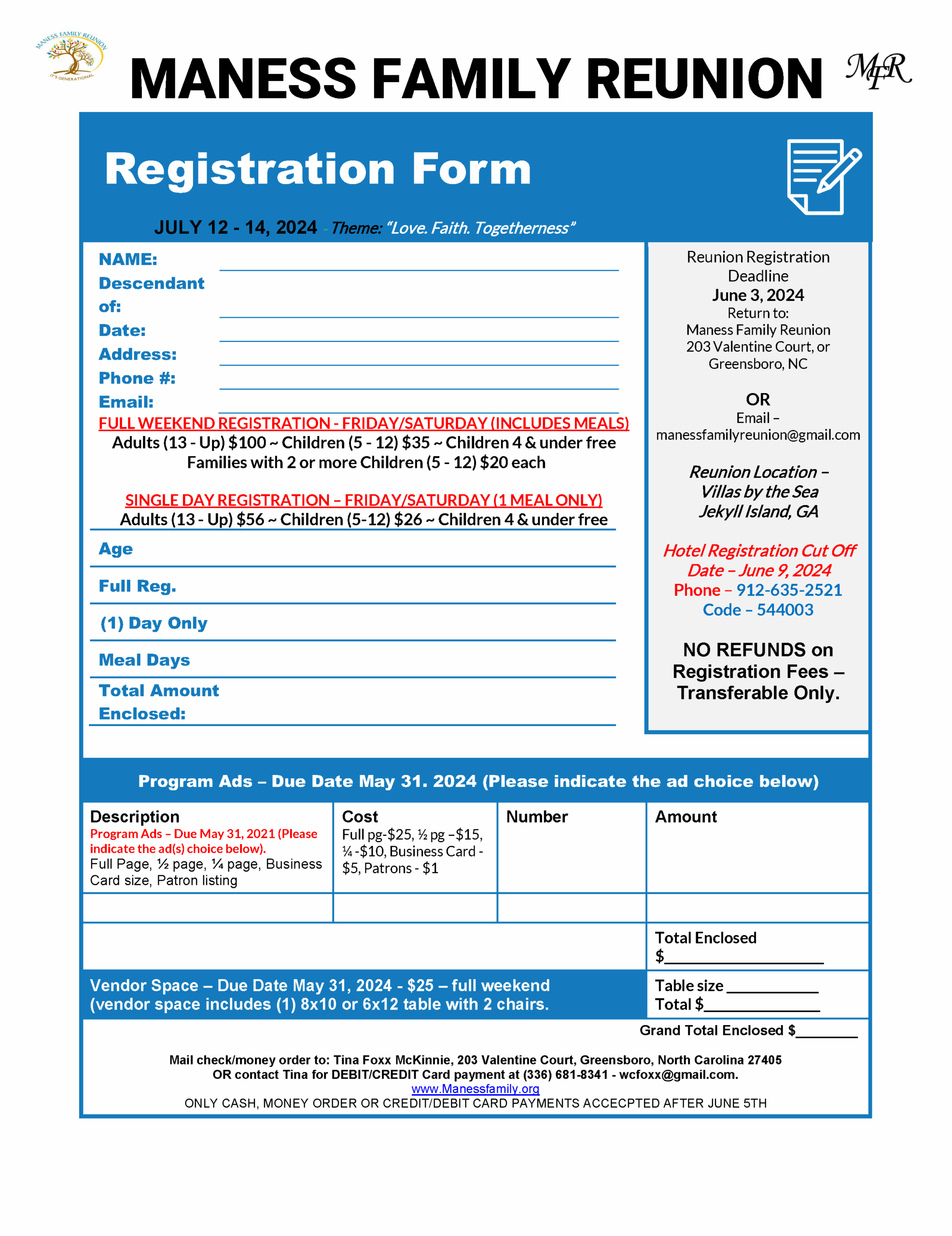 Family Reunion Registration Form Template