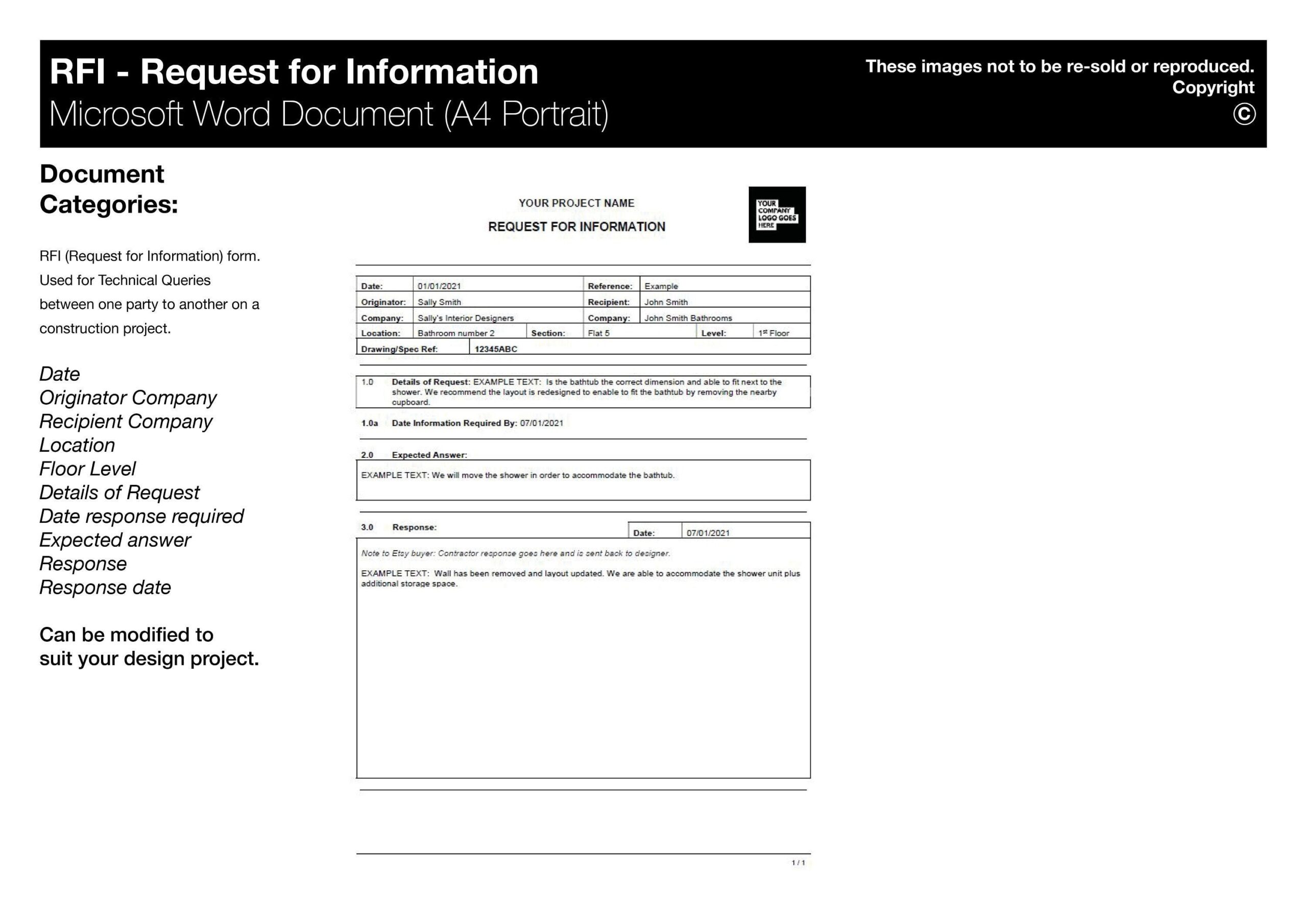 RFI request For Information Form EDITABLE Microsoft Word 