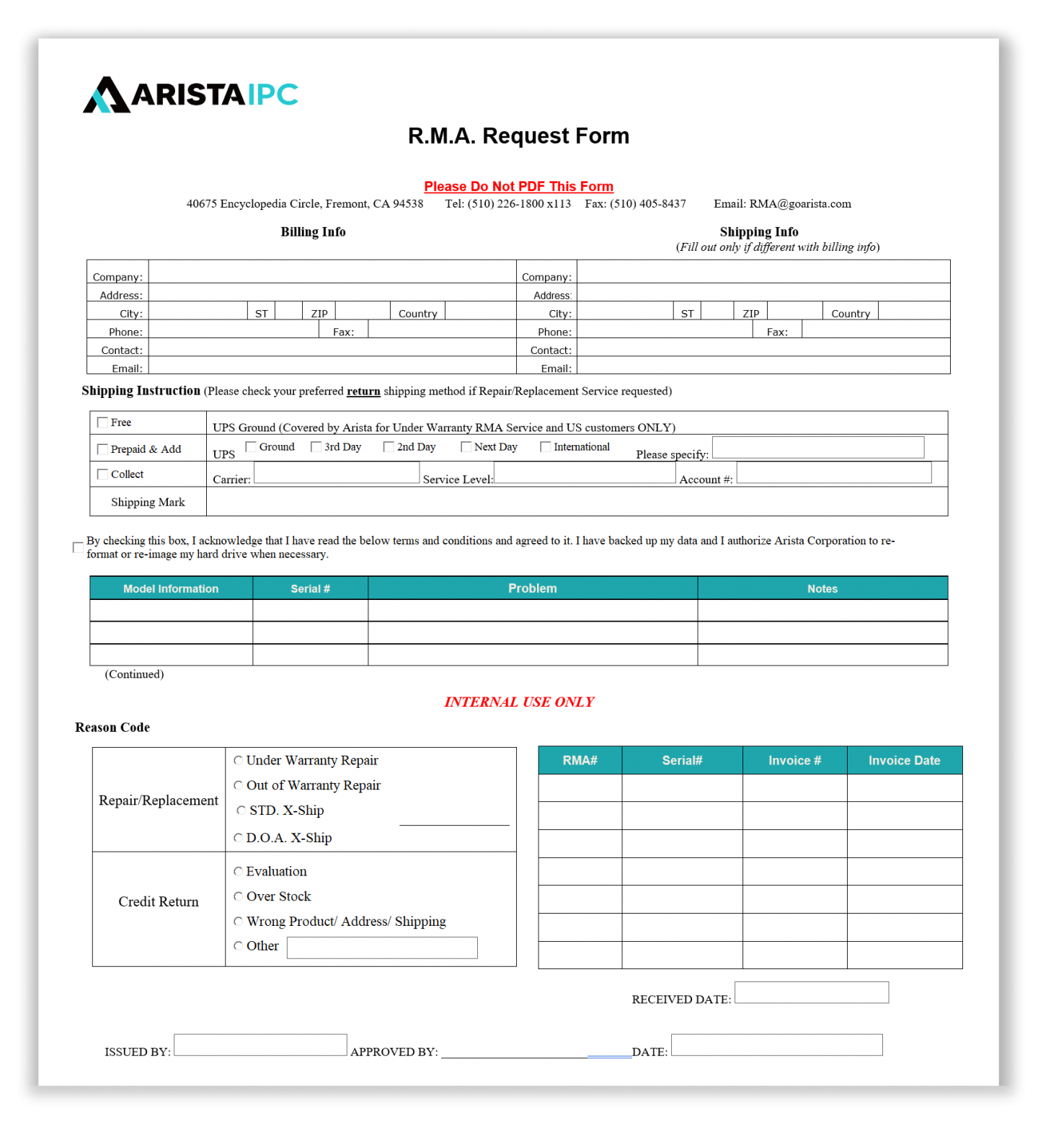 RMA ARISTA Industrial Computers