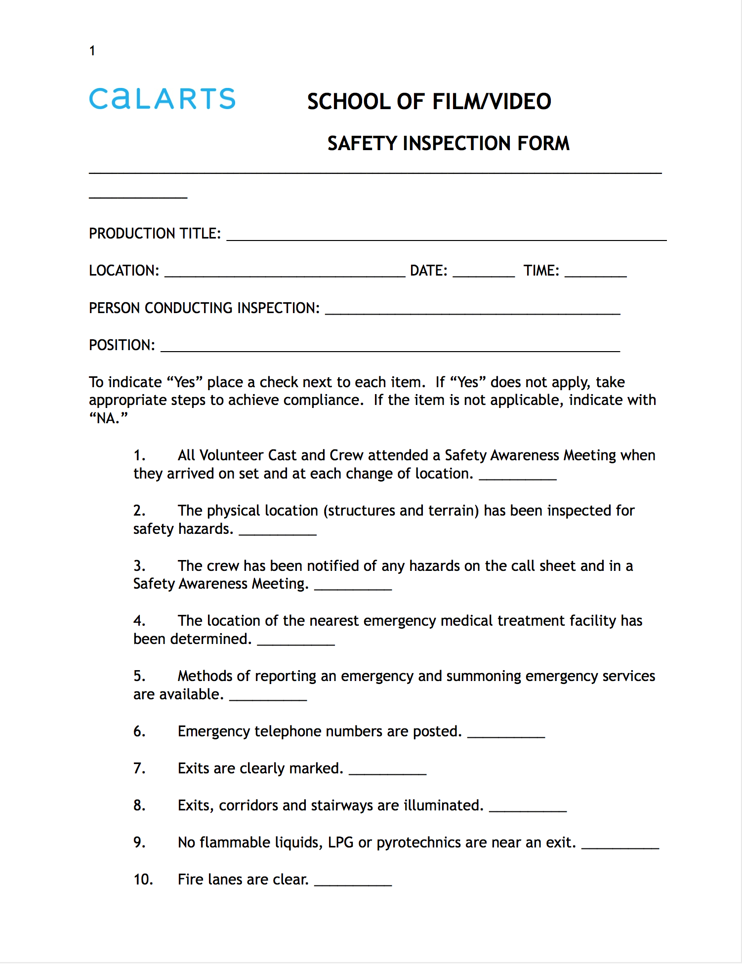 Safety Forms Templates