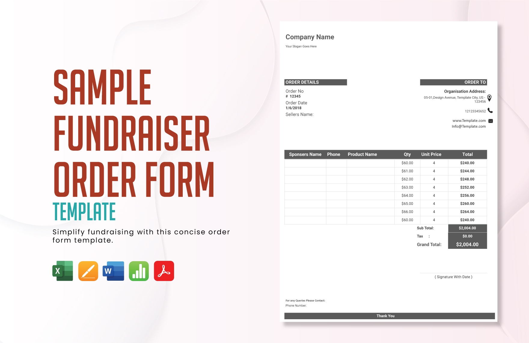 Fundraiser Order Form Template Free