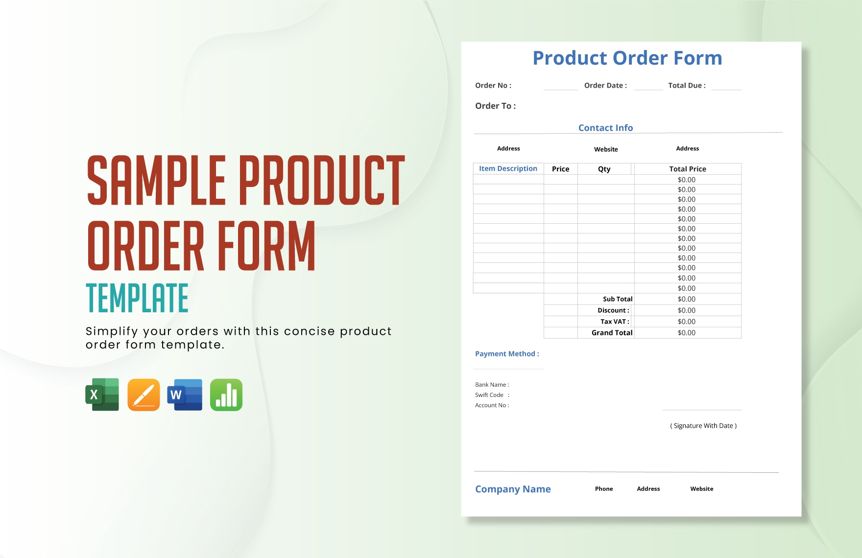 Sample Product Order Form Template In Pages Word Excel Apple Numbers Download Template