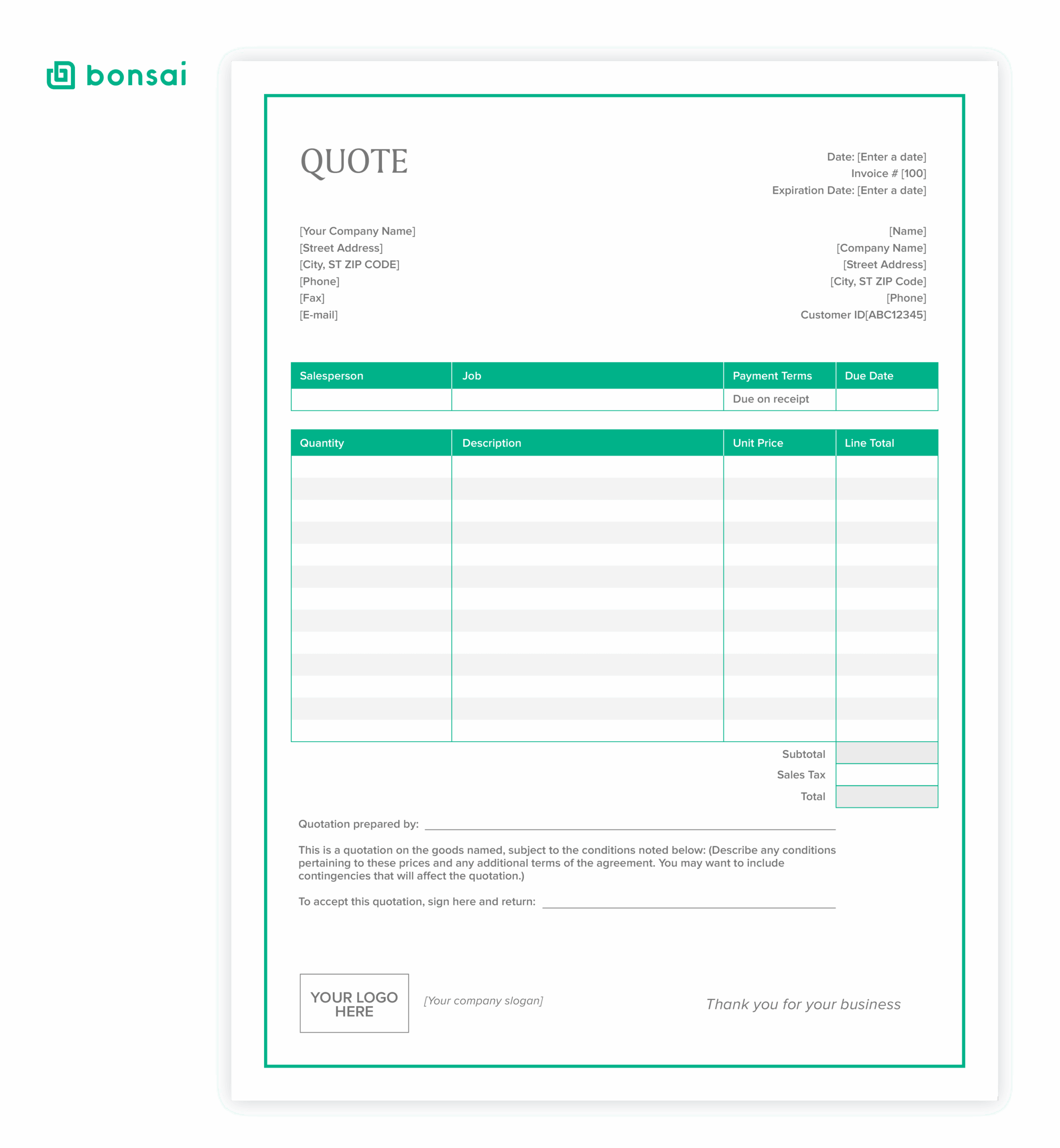 Sample Quote Form Template
