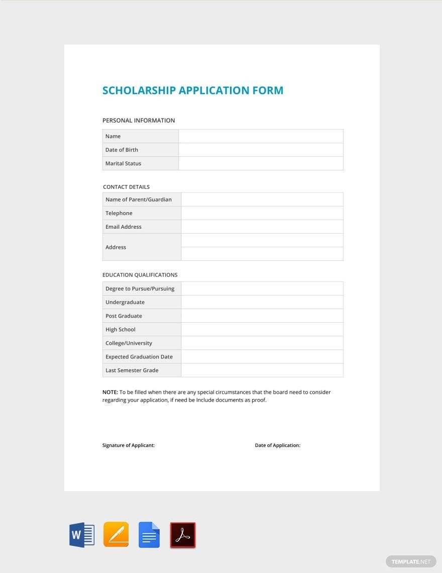 Sample Scholarship Application Form Template In Word Pages PDF 
