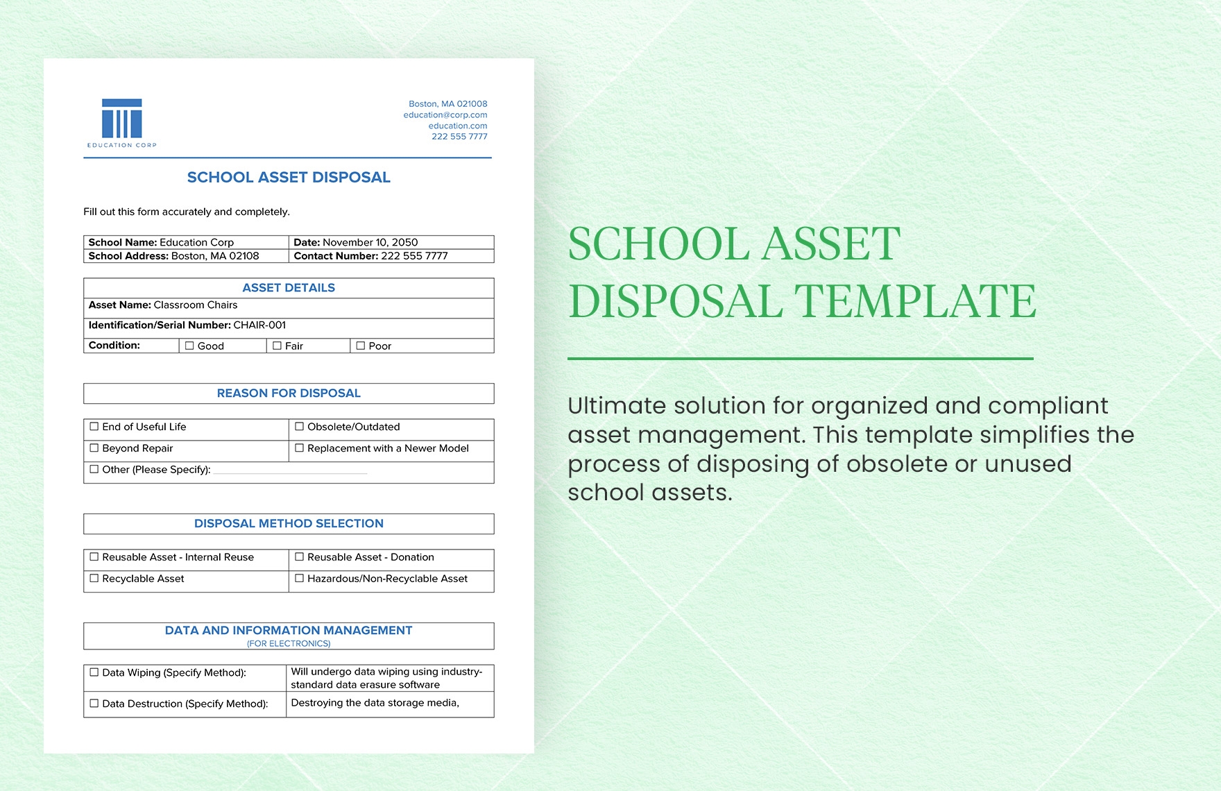 School Asset Disposal Template In Word PDF Google Docs Download Template