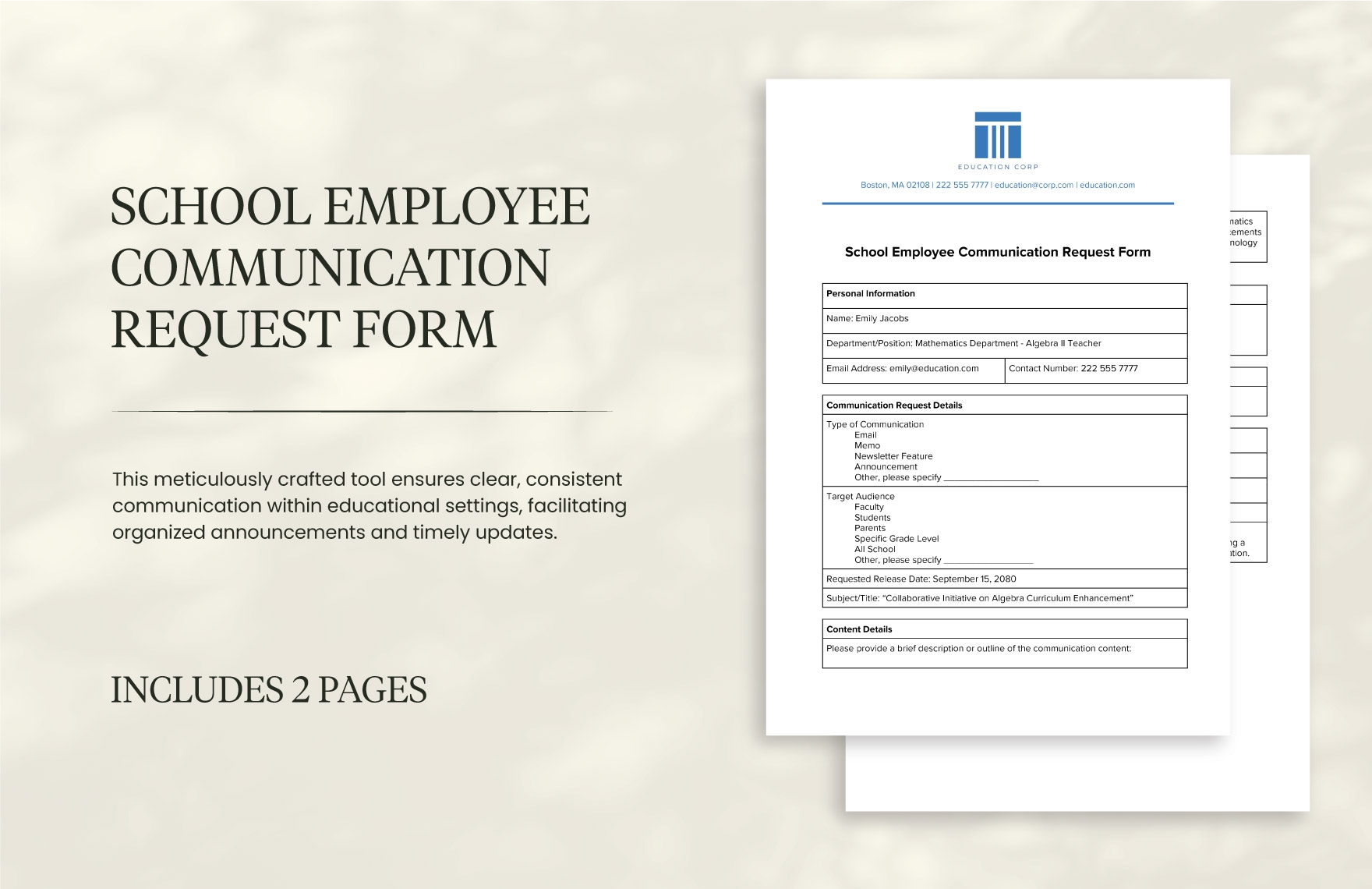 School Employee Communication Request Form In Word PDF Google Docs Download Template