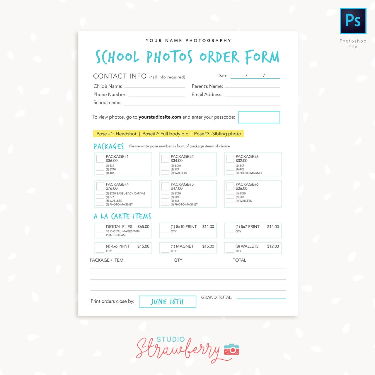 School Picture Day Order Form Template