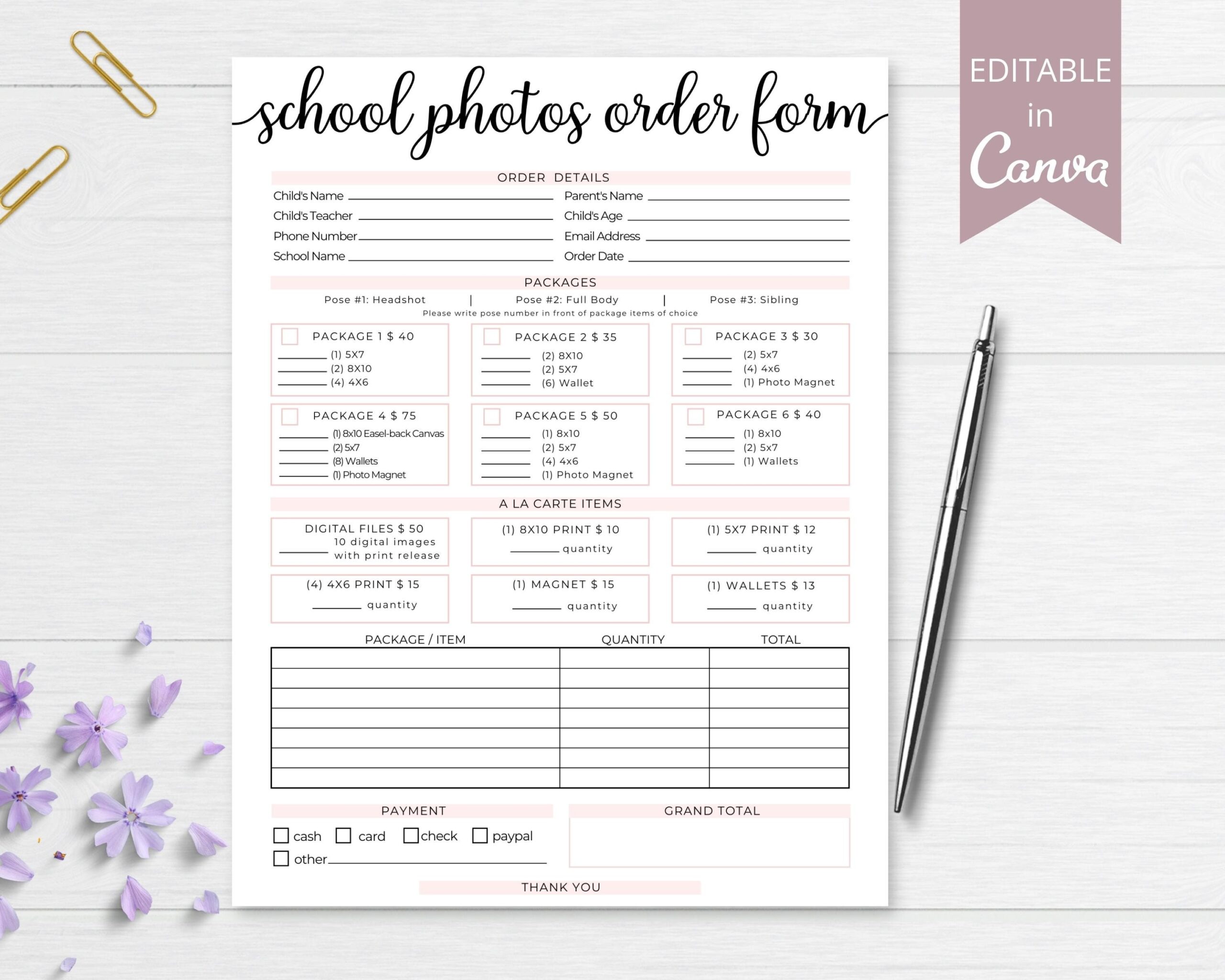 School Photography Order Form Template Preschool Photos 