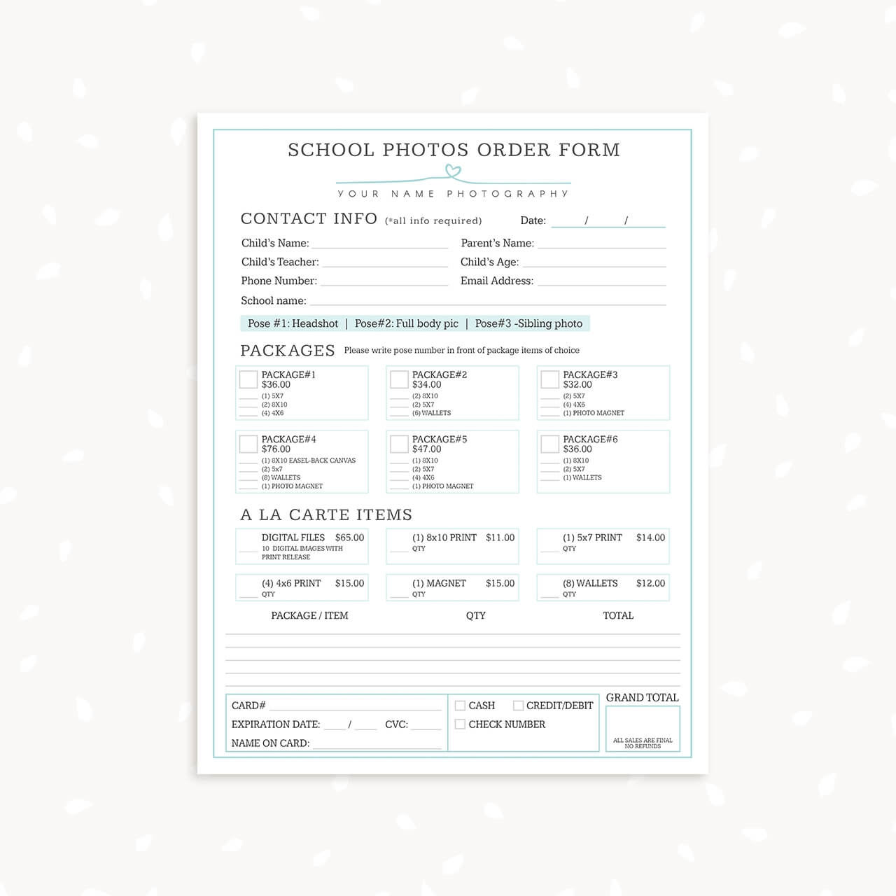 School Photography Order Form Template Strawberry Kit