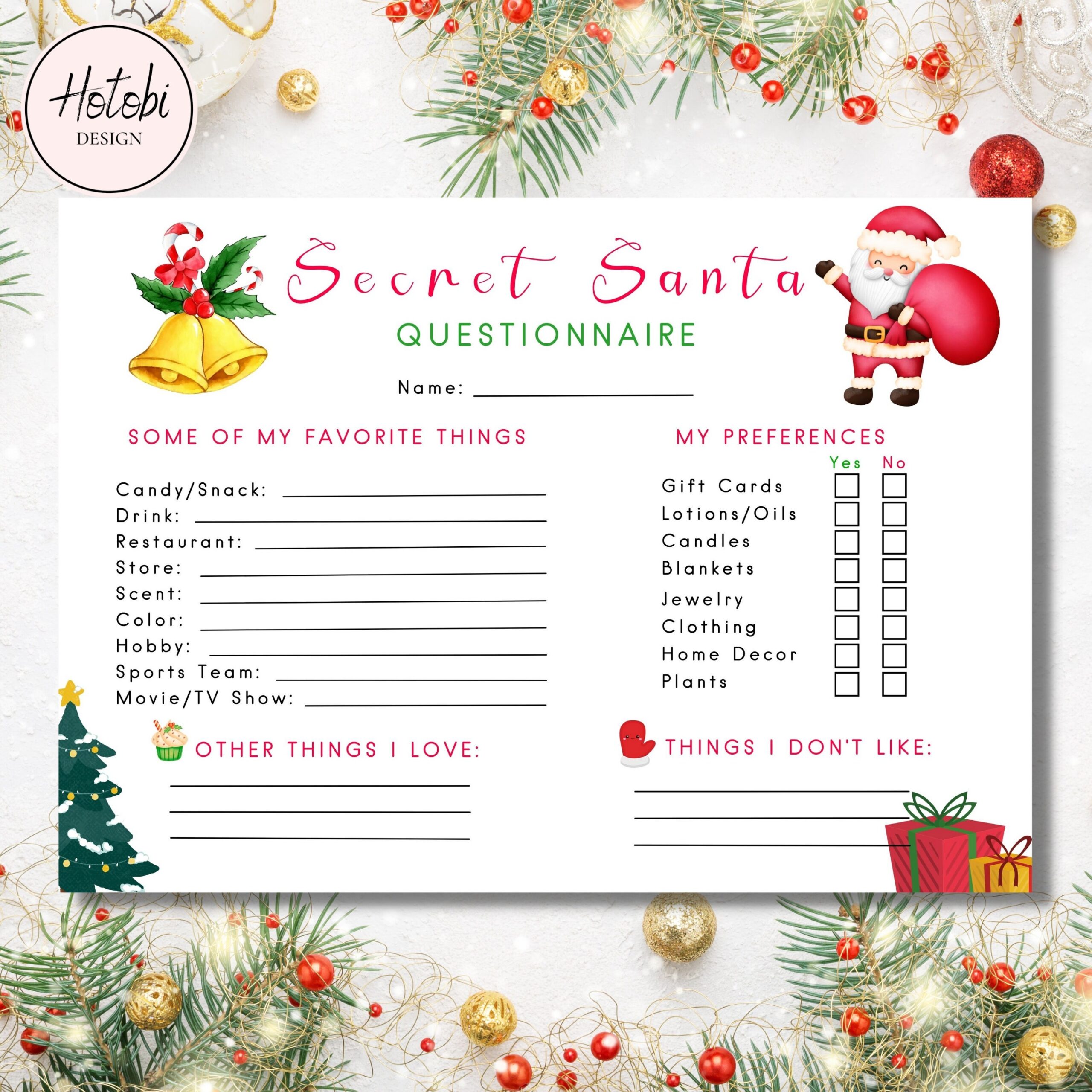 Printable Template Secret Santa Form