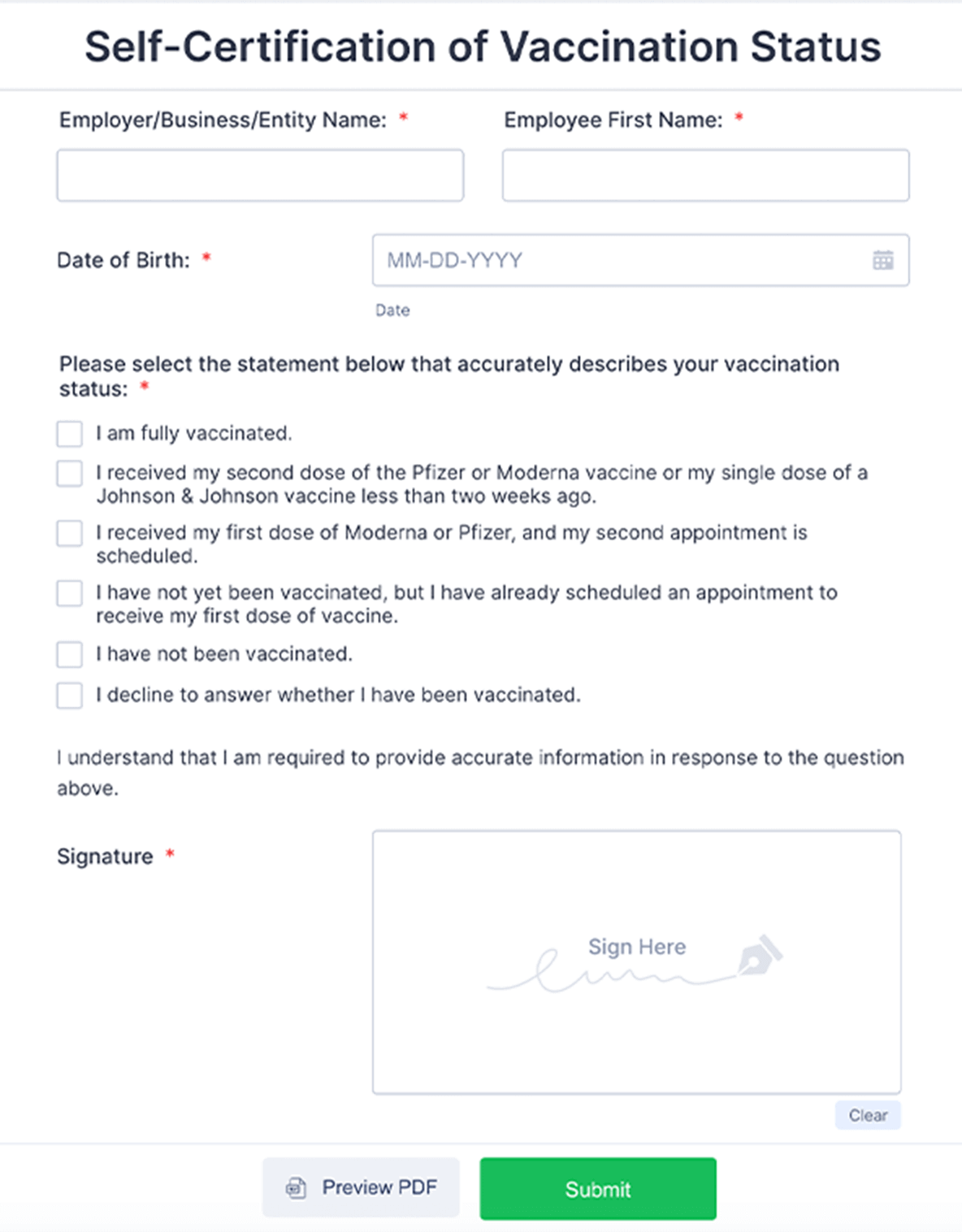 Self Certification Of Vaccination Status Santa Clara County
