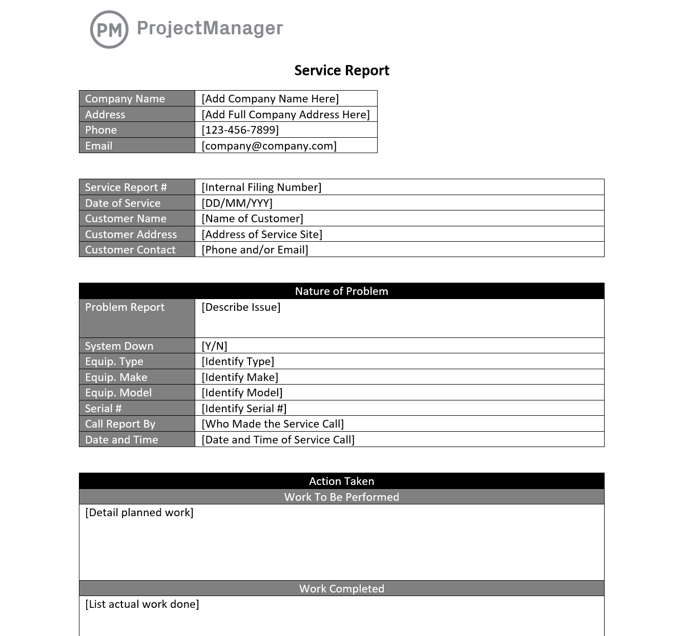 Service Report Template For Word Free Download 