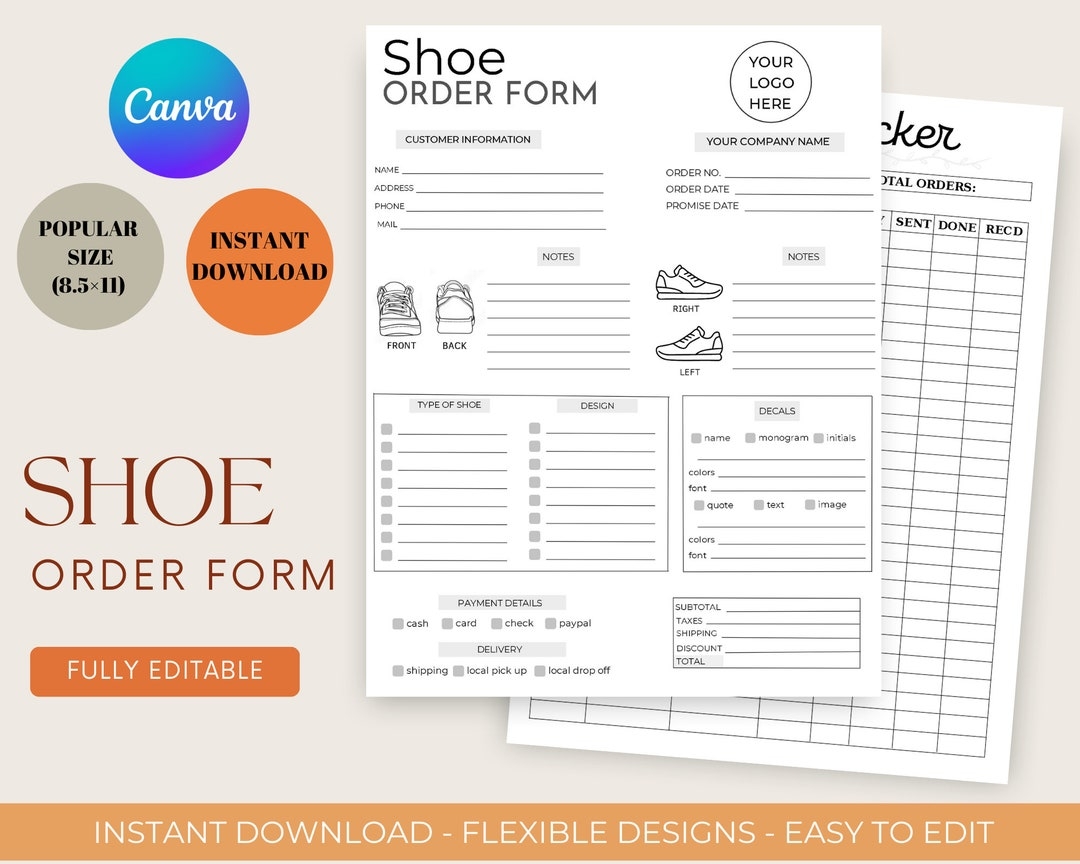 Shoe Order Form Editable Shoe Order Form footwear Order Form Template order Form order Form For Small Business downloadable Shoe Order Form Etsy