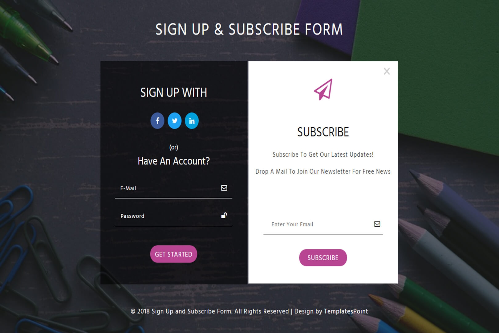 SIGN UP And SUBSCRIBE FORM Free Download