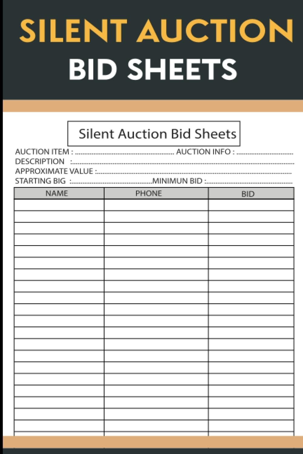 Silent Auction Bid Sheets Charity Auction Bid Forms Tracker Auction Bidding Forms Organizer 100 Page Auction Bid Form Bidding Notebook Auction Ideas Tracker Fundraising Event Planner Zarban Wajdi Amazon Office Products