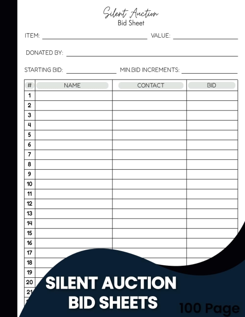 Silent Auction Bid Sheets Streamline Bidding With Comprehensive Bidding Sheets Charity Auction Bid Tracking And Planning Tools 100 Page Auction 