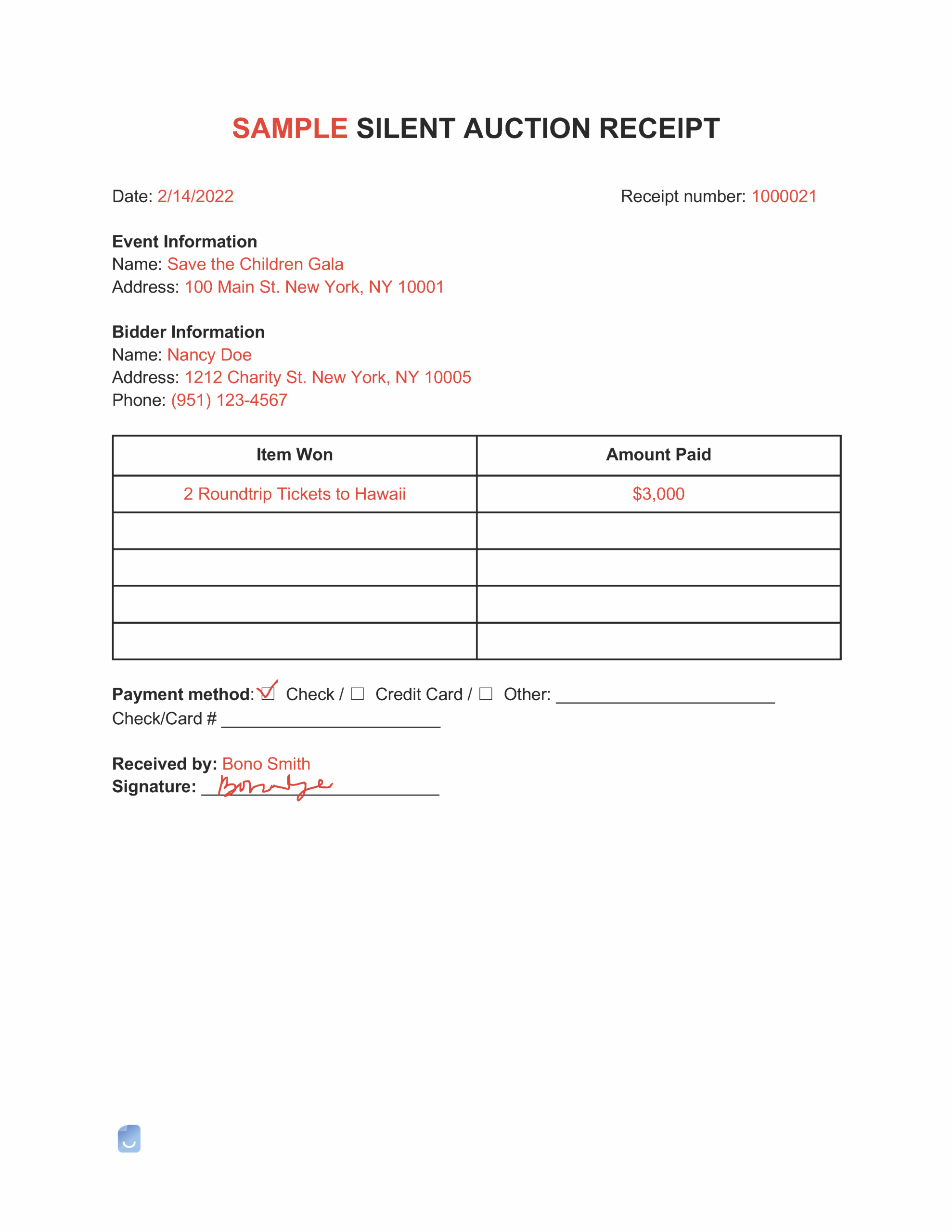 Silent Auction Donation Form Template