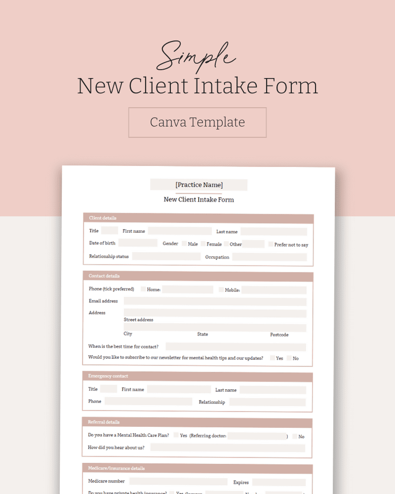 Simple New Client Intake Form Canva Template The Practice Lab