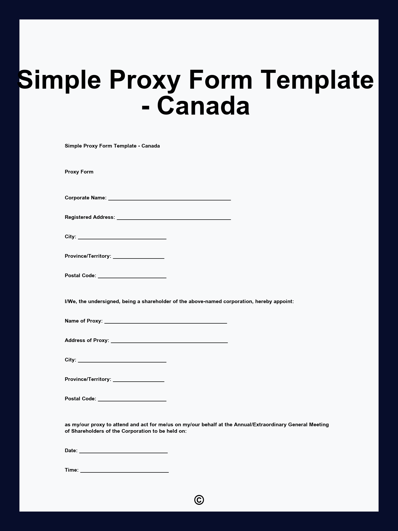 Simple Proxy Form Template Canada