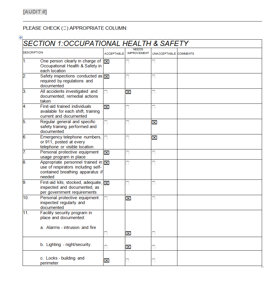 Site Audit Form Example RFQPro