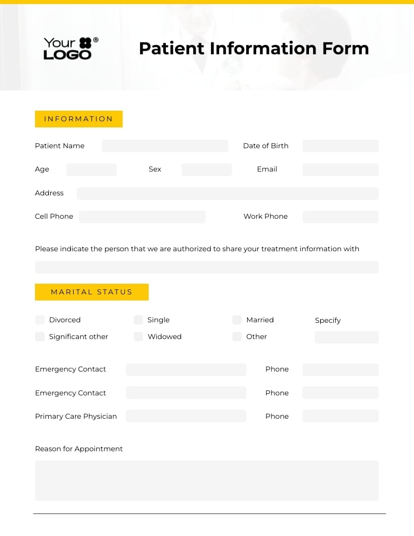 Sleek Patient Information Form Template Visme