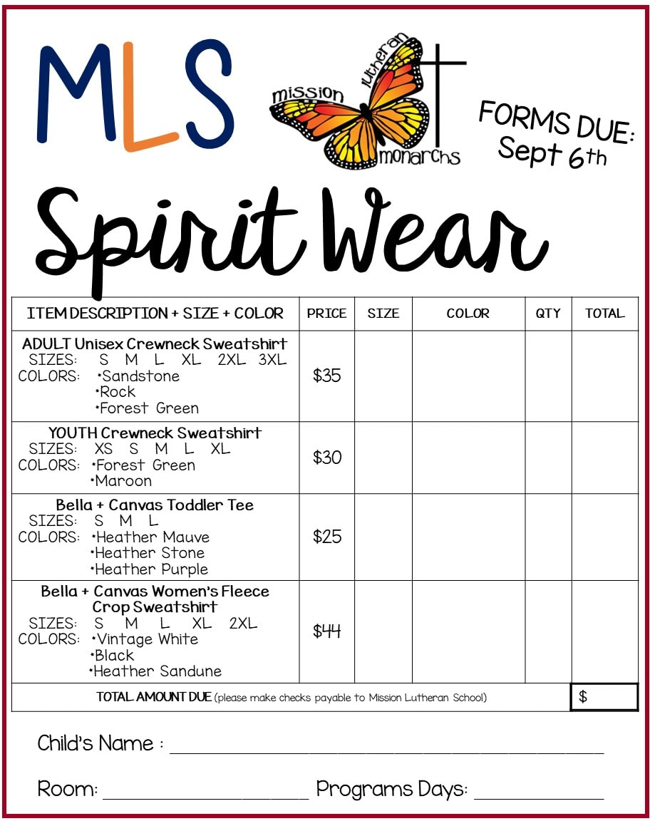 Spirit Wear Mission Lutheran School