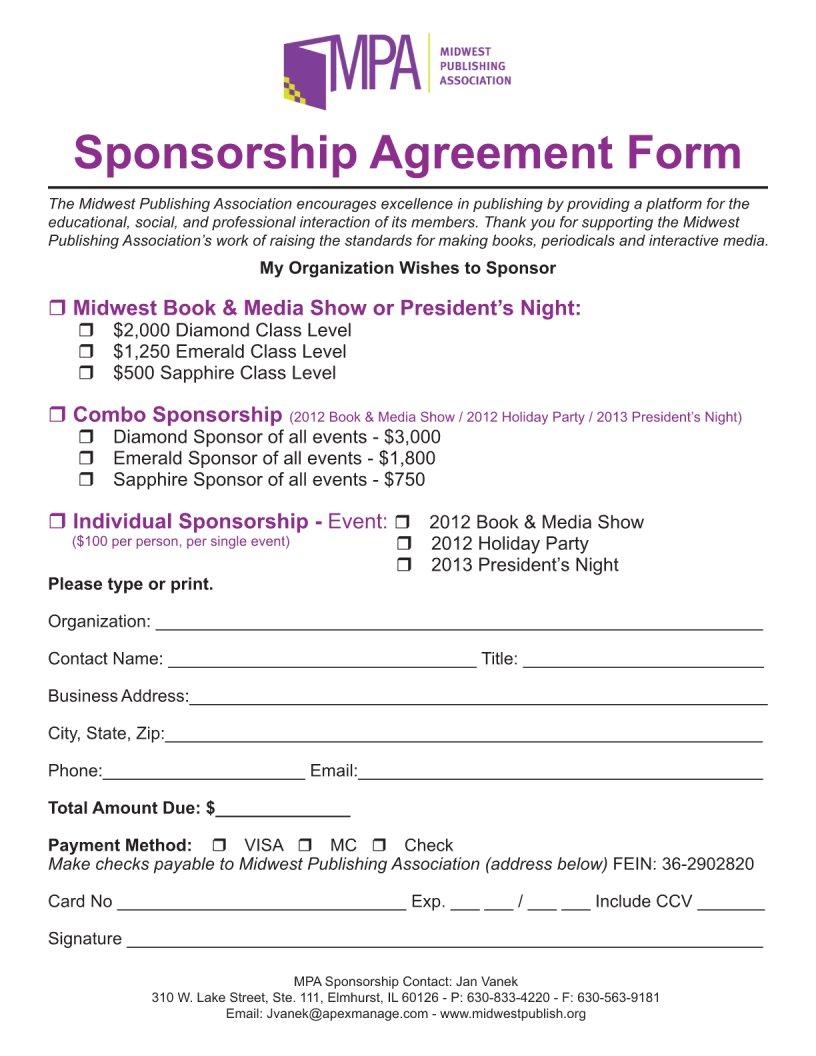 Sponsorship Agreement Form Fill Out Printable PDF Forms Online